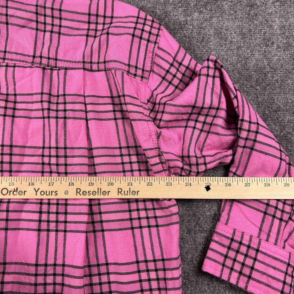 Zara Shirt Womens Small Pink Plaid‎ Flannel Button Front Long Sleeve Casual - Picture 7 of 8